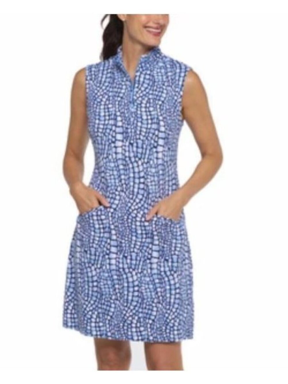IBKUL 50 UPF Golf Tennis Dress size 8 Reptile Print Blue/White Pockets, Wicking